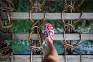 Walking across the Iya Valley Vine Bridge